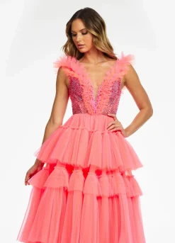 Ashley Lauren - Tiered Ruffle Ball Gown With Illusion Bodice | Runway Fashion Haus 14 Ashley Lauren - Tiered Ruffle Ball Gown With Illusion Bodice | Runway Fashion Haus -Fashion Dress Shop 11140 c.2000