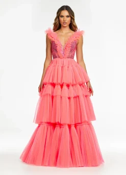 Ashley Lauren - Tiered Ruffle Ball Gown With Illusion Bodice | Runway Fashion Haus 11 Ashley Lauren - Tiered Ruffle Ball Gown With Illusion Bodice | Runway Fashion Haus -Fashion Dress Shop 11140 f 2.2000