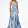 Ashley Lauren - V-Neck Gown With Pleated Skirt | Runway Fashion Haus
