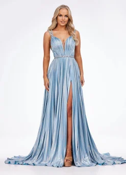 Ashley Lauren - V-Neck Gown With Pleated Skirt | Runway Fashion Haus