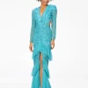 Ashley Lauren - Beaded V-Neck Gown With Sleeves And Ruffles | Runway Fashion Haus