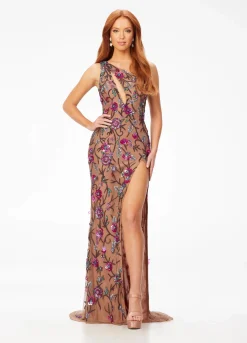 Ashley Lauren - One Shoulder Beaded Gown With Keyhole | Runway Fashion Haus