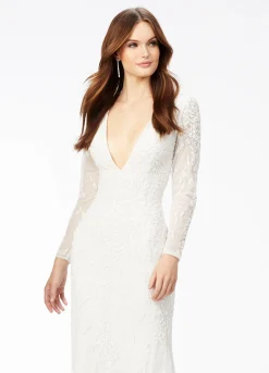 Ashley Lauren - Beaded V-Neck Gown With Sleeves And Open Back | Runway Fashion Haus 11 Ashley Lauren - Beaded V-Neck Gown With Sleeves And Open Back | Runway Fashion Haus -Fashion Dress Shop 11209 c 1.2000