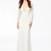 Ashley Lauren - Beaded V-Neck Gown With Sleeves And Open Back | Runway Fashion Haus