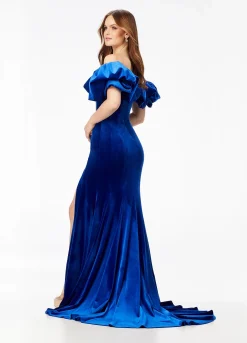 Ashley Lauren - Off Shoulder Velvet Gown With Oversized Ruffle | Runway Fashion Haus -Fashion Dress Shop 11217 b.2000