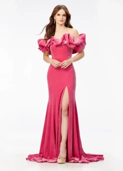 Ashley Lauren - Off Shoulder Velvet Gown With Oversized Ruffle | Runway Fashion Haus -Fashion Dress Shop 11217 f 1.2000