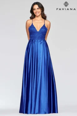 A-line Faviana Prom Dress S10400 -Fashion Dress Shop S10400 Royal Front 21926.1641076161