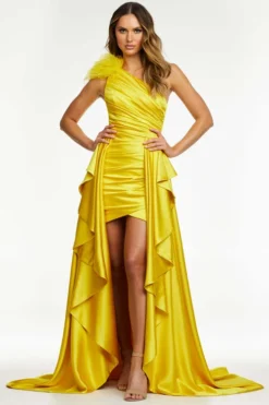 Feathered Single Shoulder Ashley Lauren Prom Dress 11134