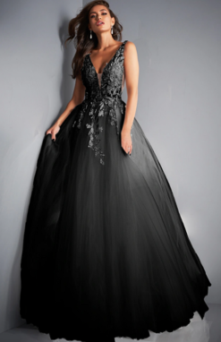 Floral Appliquéd Prom Dress Jovani 02840 -Fashion Dress Shop black02840 30897.1676482811