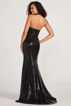 Sequined Halter Colette By Mon Cheri Prom Dress CL2066