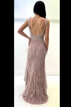 Feathered Sheath Jasz Couture Prom Dress 7427