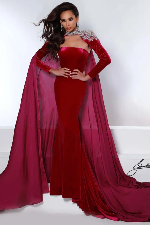 Long Sleeves Strapless Johnathan Kayne Pageant Dress With Cape 2453 5 Long Sleeves Strapless Johnathan Kayne Pageant Dress With Cape 2453 - Image 5