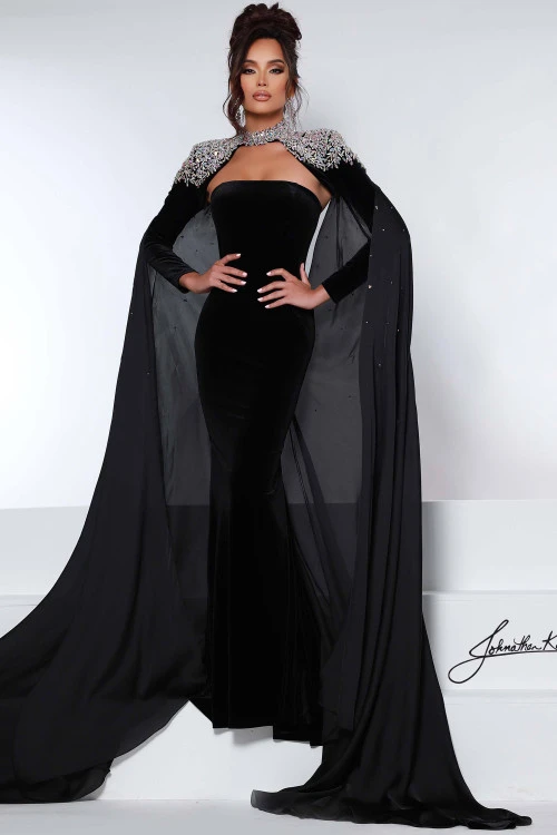 Long Sleeves Strapless Johnathan Kayne Pageant Dress With Cape 2453 4 Long Sleeves Strapless Johnathan Kayne Pageant Dress With Cape 2453 - Image 4