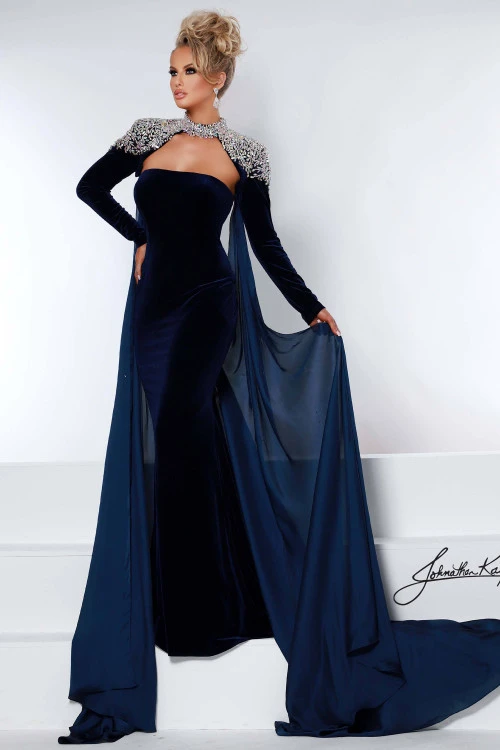 Long Sleeves Strapless Johnathan Kayne Pageant Dress With Cape 2453 2 Long Sleeves Strapless Johnathan Kayne Pageant Dress With Cape 2453 - Image 2