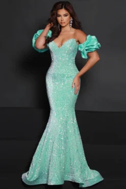 Ruffled Satin Sleeves Johnathan Kayne Prom Dress 2641